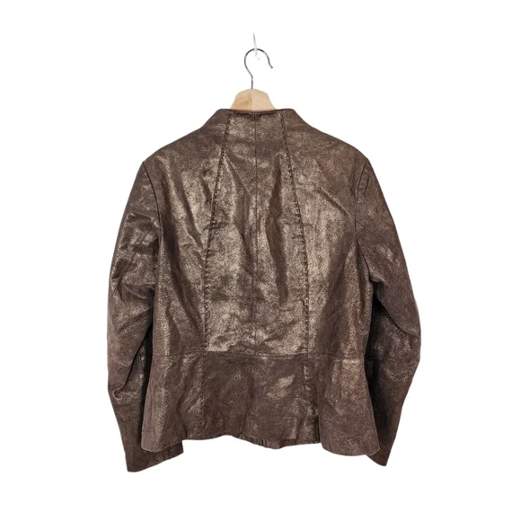 Coldwater Creek Leather Jacket women's Medium Metallic bronze - Picture 7 of 8
